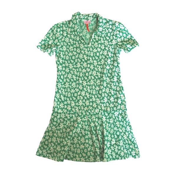 Never a wallflower Green Floral Terry Cloth Shift Dress swim Cover XS - Picture 1 of 4